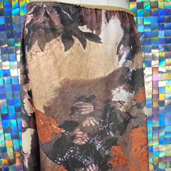 Asymmetrical Floral Midi Skirt Womens Brown Tan Renaissance Fairycore Western - Picture 5 of 10